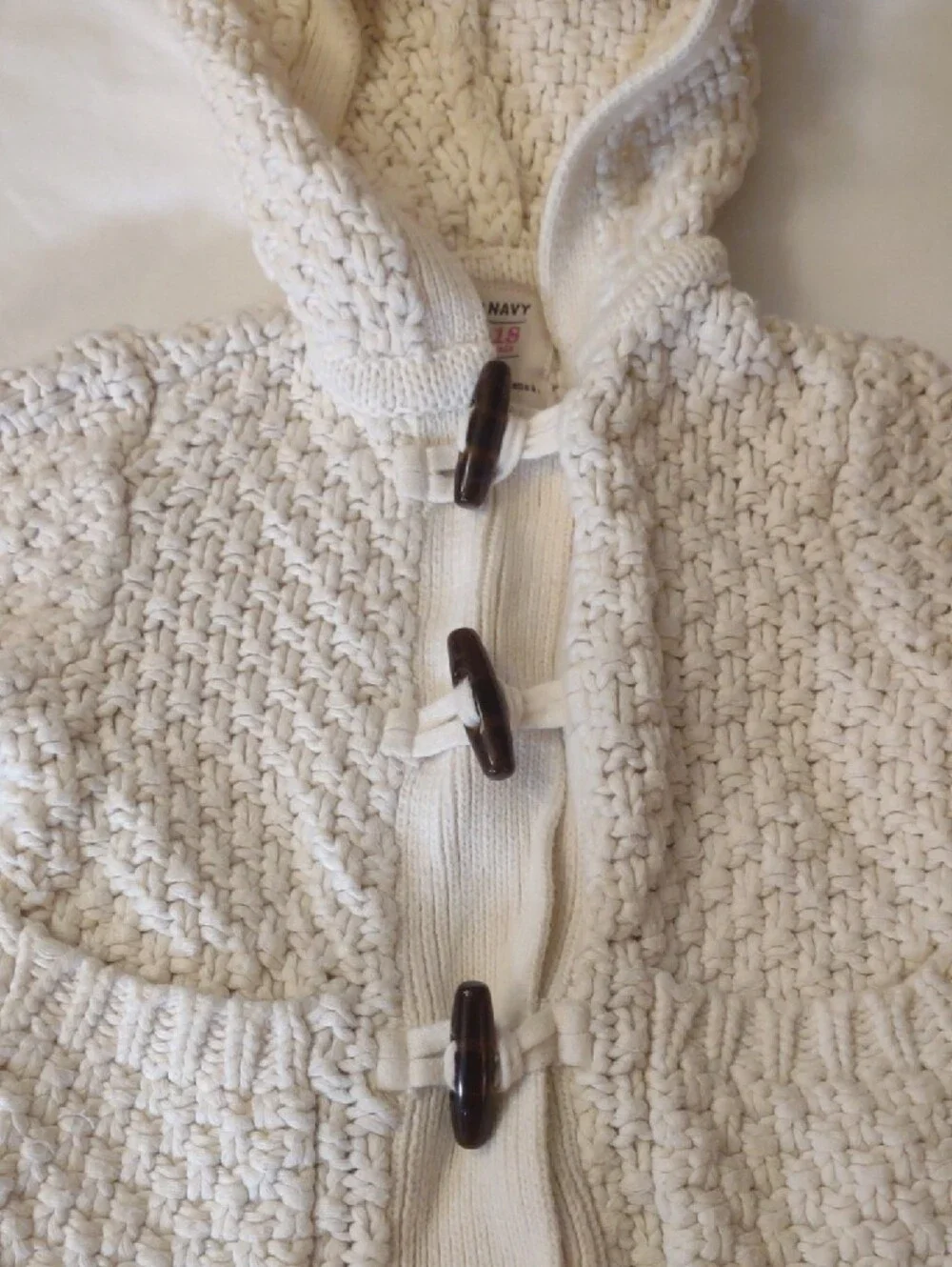 Old Navy Kid's Hooded Cable-Texture Cardigan in Cream - Size 12-18 Mos.